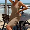 Летнее французское открытое платье миди Y2K, женское вязаное крючком, накидка, длинные женские полупрозрачные пляжные вечерние платья