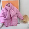 Manteau en duvet pour filles, 2 pièces, avec écharpe, vêtements chauds, vestes en peluche, mode coréenne, Parkas longs pour enfants de 3 à 7 ans, 2024