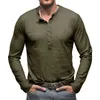 T-shirts pour hommes Hommes T-shirt Tie Dyed Henley Chemise Vintage Couleur Solide Manches Longues Bouton Lavé Porté Col V