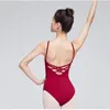 Scenkläder sexig balett röd leotard kvinnor öva danshals hängande baddräkt för flickor lag gymnastik overall