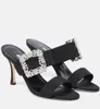 Summer Luxury Women Gable Satin Sandals Shoes Crystal-embelled Buckle Round Open Toe Mules Slip On Casual Walking EU35-43