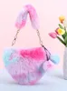 Женская сумка Love Heart Hobo Tie Dye, пушистая сумка для телефона, градиент цвета, нечеткая сумка через плечо, плюшевая подмышка, зимняя сумка для поездок на работу