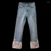 Jean femme 2024 printemps Style chinois rétro contraste couleur boucle diamant intégré taille haute minceur Denim pantalon