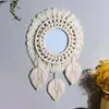 Macrame Wall Mirror Boho Round Mirrors Art Home Room Decor for Apartment Living Room Bedroom Baby Christmas Decoration Gift 240314