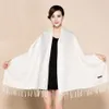 Solid White 100% Soft Women's New Large Fashion Fine Tassels Cashmere Pashima Tjock Long Shawl Scarfs Wrap Warm 112001215C