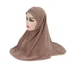 Vêtements ethniques Haute Qualité Taille Moyenne 70 60cm Musulman Amira Hijab avec strass Perles Tirez sur l'écharpe instantanée islamique Head Wrap Priez