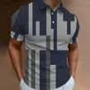 Polo para hombre Camisas de golf de moda Camisetas estampadas a cuadros en 3D Ropa de calle a rayas Ropa para hombres Blusa con botones de manga corta Top informal 240304