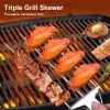 Spiesjes Triple Grill Spies RVS BBQ Grillvork Kabob Spies Stick Push Slider Vaatwasmachinebestendig voor Vlees Vis Groente