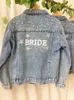 BRAUT Perlen-Jeansjacke mit Sternen, personalisiert, WIFEY Jeans, Hochzeitsmantel, Frau, personalisierter Name 2023, Blau 240311