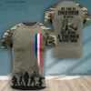 Homens camisetas 2024 verão França ARMY-VETERAN 3D Imprimir camiseta para homens soldado francês campo militar camuflagem comando t curto slve tops y240321