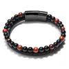 Bracelets de liaison zg Bracelet pour hommes Fashion Volcano Natural Stone Tiger Eye Coue en cuir perle Oneyx Charm Brangle