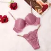 Bras Sets Rhinestone Shoulder Strap Ladies Underwear Two-piece Sexy Gathered Lace Bra Set Panties Wholesale