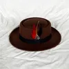 Feather Small Brim Flat Top Hat Men's Felt Hatts Women Fedora Cap Women's Fedoras Men Trilby Party Caps