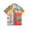 Camisas casuais masculinas designer de luxo homens moda jogo popeline chama impressão camisa de boliche havaí floral homens slim fit manga curta solta