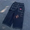 Мужские джинсы JNCO с вышивкой-цепочкой Y2K, винтажные мужские модные потертые повседневные широкие джинсовые брюки, мешковатые брюки в стиле хип-хоп, панк, уличная одежда