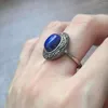 Cluster Ringe 1 teile/los Natürliche Lapis Lazuli Ring S925 Sterling Silber Eingelegte Geometrische Runde Retro Ethnischen Stil Frau Schmuck Anillos mujer