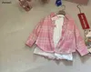 Chemise de luxe pour enfant bébé Automne ensemble deux pièces Taille 110-170 CM filles Blouses enfants vêtements de marque Chemise rose mignonne et pull de base 24Mar
