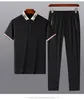 Summer casual suit men's long staple cotton polo shirt short sleeved T-shirt ice silk elastic casual pants two-piece set