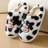 Slippers Unisex Koe Volwassen Huis Antislip Pluche Katoen Leuke Cartoon Flats Voor Winter Binnen