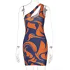 Women's Fashion Summer New Print Sexy Hollow Out Diagonal Shoulder Slim Wrap Hip Dress