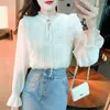 Women's Blouses Sweet Spring Autumn Casual Tops Fashion 2024 Solid Color Interior Lapping Temperament Shirts Long Sleeve Clothing