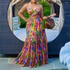 Etnische kleding elegante vrouwen spaghetti band uitsparing taille hoge grote schommel fit en flare maxi lange jurk 2024 strand sexy boho