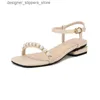 Sandalen 228-5 Französische Sandalen für Damen mit dicken Sommerabsätzen und römischen Sandalen im Feenstil mit Perlen, groß Q240314