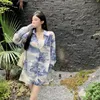 Women's s loose palazzo summer print floral long sleeve sunscreen shirt and shorts twinset 2 pc pants suit SMLXLXXL