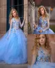 Blue Princess Flowers Girls Dresses For Wedding Long Sleeve Appliciques Pärlor Ballklänning Kids Pageant Gowns First Holy Communion Dres2423256
