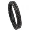 Men's Leather Bracelets Black Magnet Buckle Bracelet Magnetic Braid Double Layer Bracelet Bangle Wristband Man Jewelry