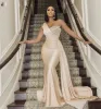 Bridesmaid Dresses One Shoulder Light Champagne Mermaid For Weddings Plus Size Long Crystal Beads Formal Maid of Honor Gowns Wedding Guest Wear