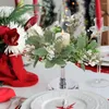 Guirlande de bougies de noël artificielles, fleurs décoratives, anneau simulant des couronnes de plantes vertes, anneaux de serviette, Table à manger, décors de fête de noël