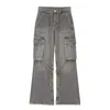 Calças de brim femininas 2024 outono moda casual sólido jean baggy feminino denim calças de perna larga y2k feminino longo carga calças de cintura alta