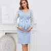 Dresses Women Flower Long Sleeved Dresses Maternity Photography Props Stretch Long Maternity Dresses for Pregnant Photo Shoot Clothing