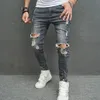 Hommes élégant déchiré maigre crayon jean pantalon Streetwear mâle Hip Hop trous Stretch mince Denim pantalon 240311