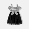 Dresses Patpat Family Matching Cotton Striped Shortsleeve Tshirts and Off Shoulder Belted Spliced Dresses Sets