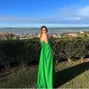 Elegante longo verde chiffon vestidos de baile a linha barco pescoço plissado até o chão vestidos de noche vestidos de noite para mulher