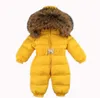 Russie hiver bébé combinaisons de neige enfants combinaison tenir 25 18M4T garçon filles chaud fourrure naturelle doudoune enfants vêtements Infantil barboteuses6582224