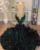 Sparkly Green Sequins Mermaid Prom Robes for Black Girls Crystal Rhinestone Train Train Party Robes de Bal Custom Made 0505