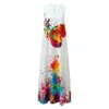 Casual Dresses 2024 Summer Vintage Abstract Print Maxi Dress Women Retro Loose V Neck Sleeveless Pocket Beach Boho Lady Long Robe