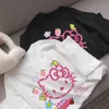 2024 Kinderzomer nieuw katoenen meisjesbaby T-shirt met korte mouwen en schattige KT kindertop