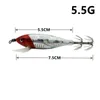 5-20PCS houten garnalen 5,5 g horizontale laser Lumineuze drijvende egi Lure Squid Jigging Garnalen Octopus Cuttlefish Fishing Baits 240407