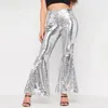 Pantalon femme Sexy brillant paillettes jambe large mince taille haute Stretch Flare fête discothèque pantalon femme élégant Long