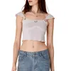 Tanques de mujer Mxiqqpltky Mujeres S Lace Trim Crop Tank Tops Cap Manga Scoop Cuello Chaleco acanalado Verano Slim Fit Salir Y2K Streetwear