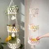 Cestas multi camada pendurado cesta macrame recipiente de armazenamento de frutas organizador corda de algodão pendurado planta pote para casa cozinha jardim decoração