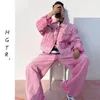 Korean Fashion Pink Denim Set Men Spring Autumn Solid Color CoatJeans Unisex Y2K Clothes Harajuku Two Piece Sets 240312