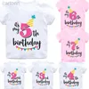 T-shirts Girl Birthday Cartoon T-shirt för flickor Tshirt nummer 2 3 4 5 6 7 8 Grafiska barnkläder pojkar bokstäver tryck sommar kortärmad ldd240314