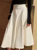 Юбки XIWEN Art Antique Dimensional Cutting Solid Color A Line с круглым воротником Французская три модная юбка с высокой талией 2024 Осень XF799