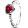 Bagues de cluster Authentique 925 Sterling Silver Bague Coeur Rouge Coloré Cristal Fit Bracelets Femmes Saint Valentin Bijoux Cadeaux