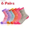 Детские носки 6 пар полосатых хлопковых носков для детей — Дышащие хлопковые носки для девочек (1–14 лет) yq240314